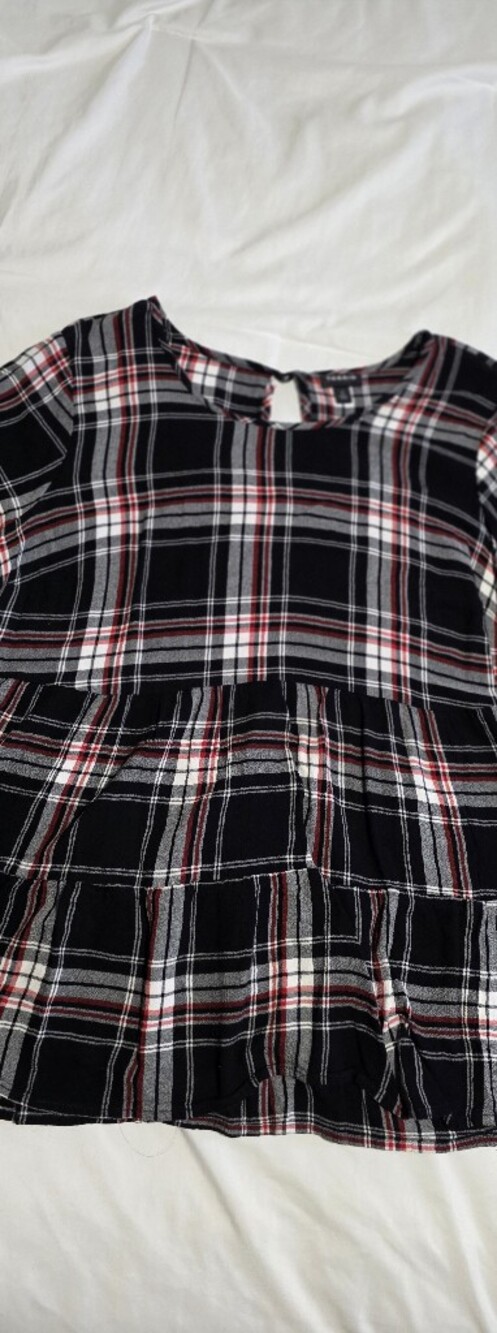 torrid Black Plaid Peplum Top with Red & White Stripes